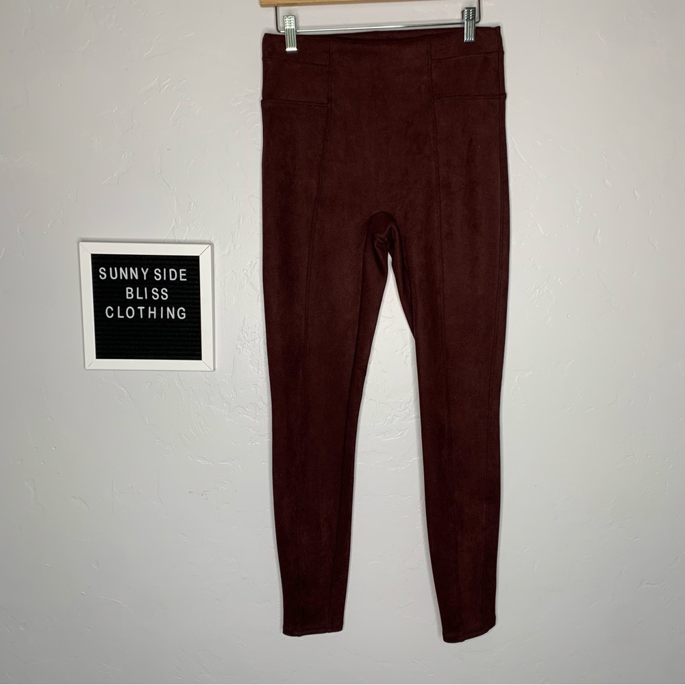 Spanx Maroon Faux Suede High Waist Slim Fit Stretch Leggings Women’s M
